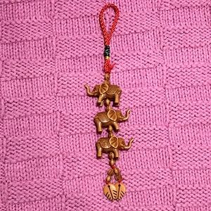Carved Wooden Elephant 3 Charm Keychain